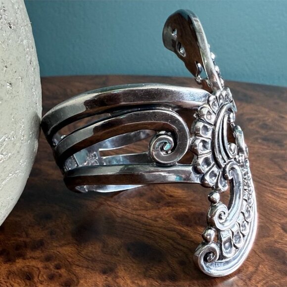 40's Sterling Silver Cuff Los Castillo Margot Taxco Hinged #5632 Art Nouveau Cla - Picture 2 of 12